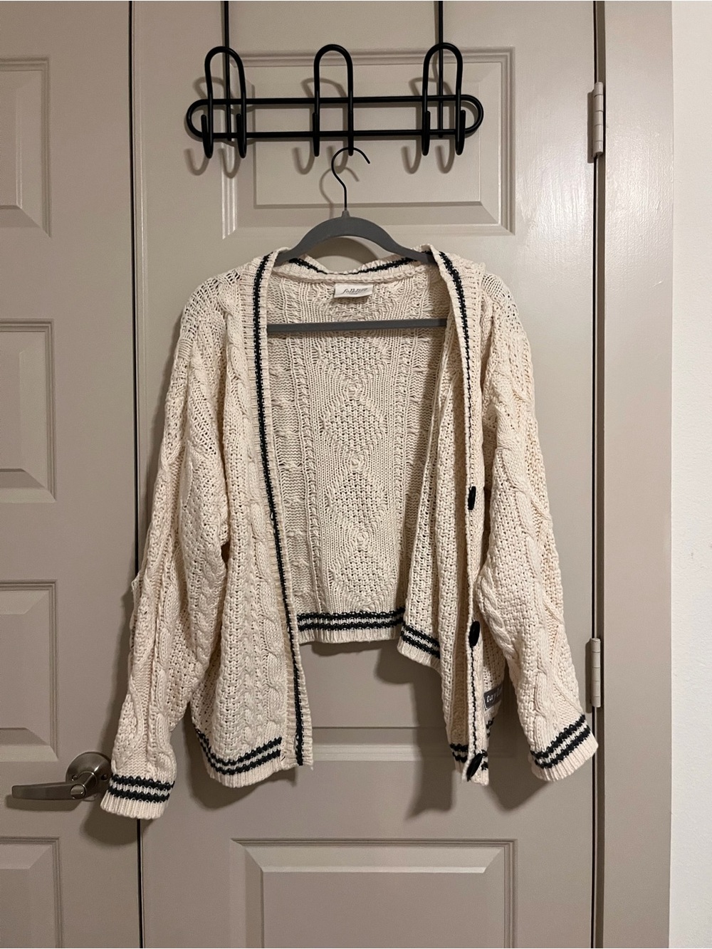 Taylor Swift Cream Cable Knit Cardigan with Black Trim